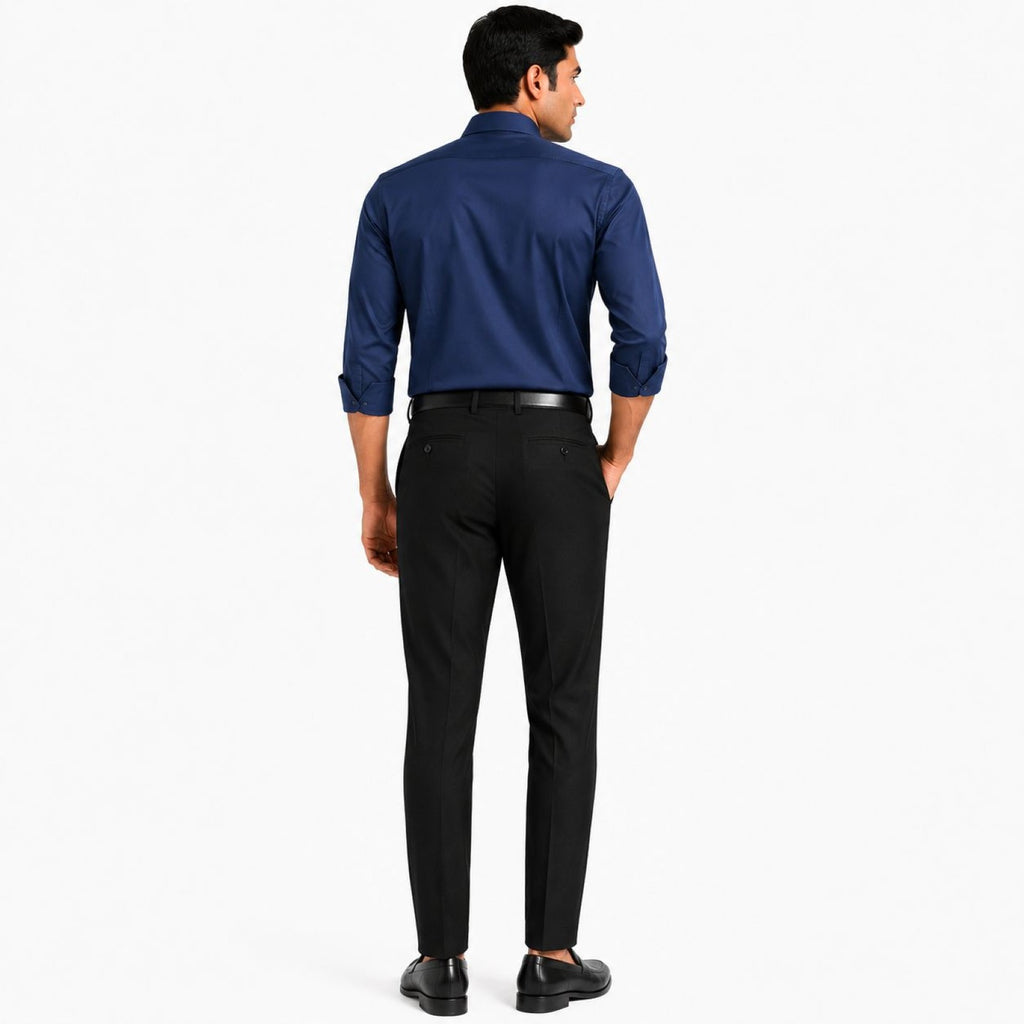 Men’s Navy Blue Slim Tapered Flat-Front Formal Trousers | Smart Office Wear Pants-4