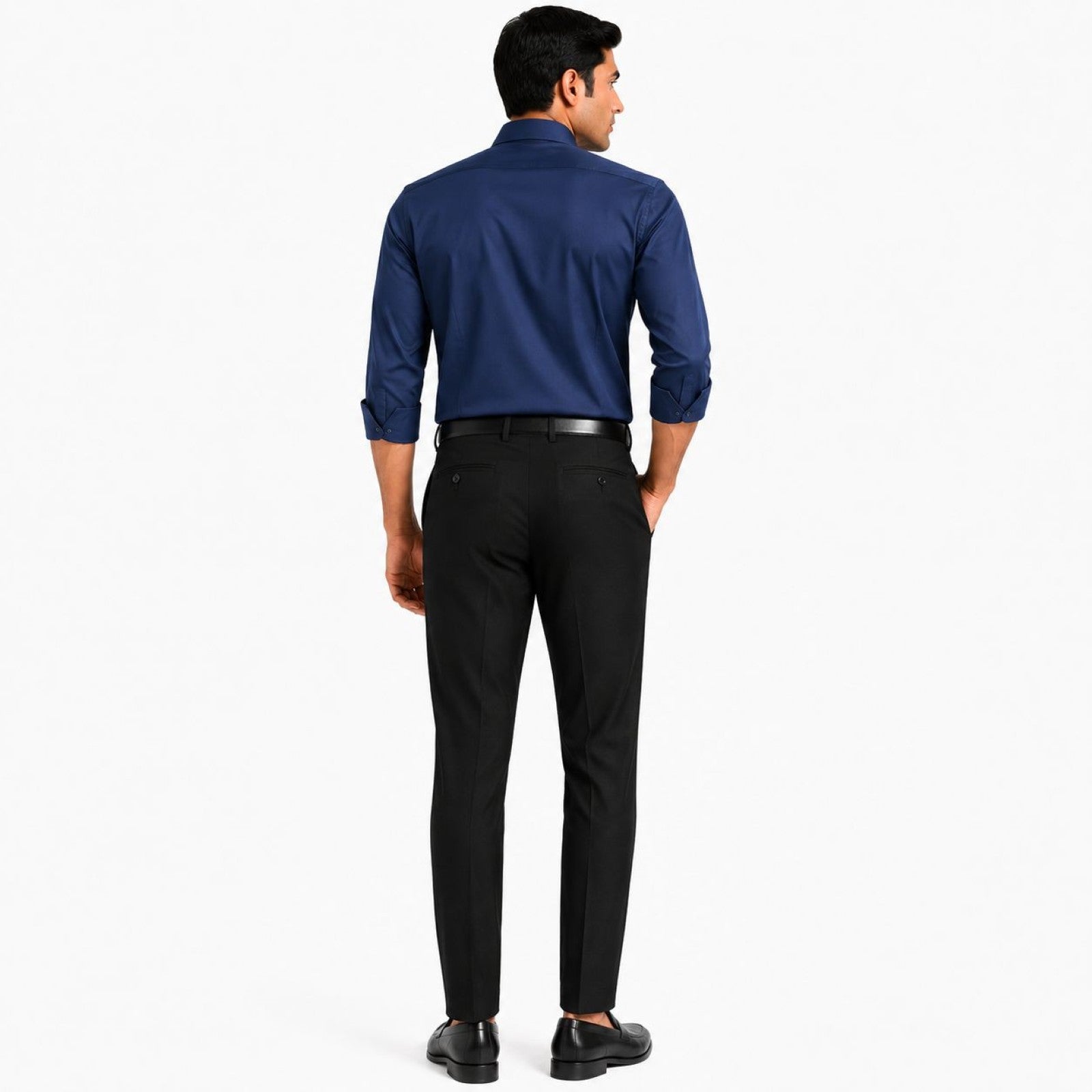 Men’s Navy Blue Slim Tapered Flat-Front Formal Trousers | Smart Office Wear Pants-4