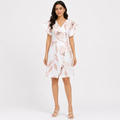 Women's Cream Floral Print V-Neck Ruffle Sleeve A-Line Dress-2