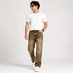 Men's Faded Yellow Vintage Wash Straight Fit Denim Jeans-2