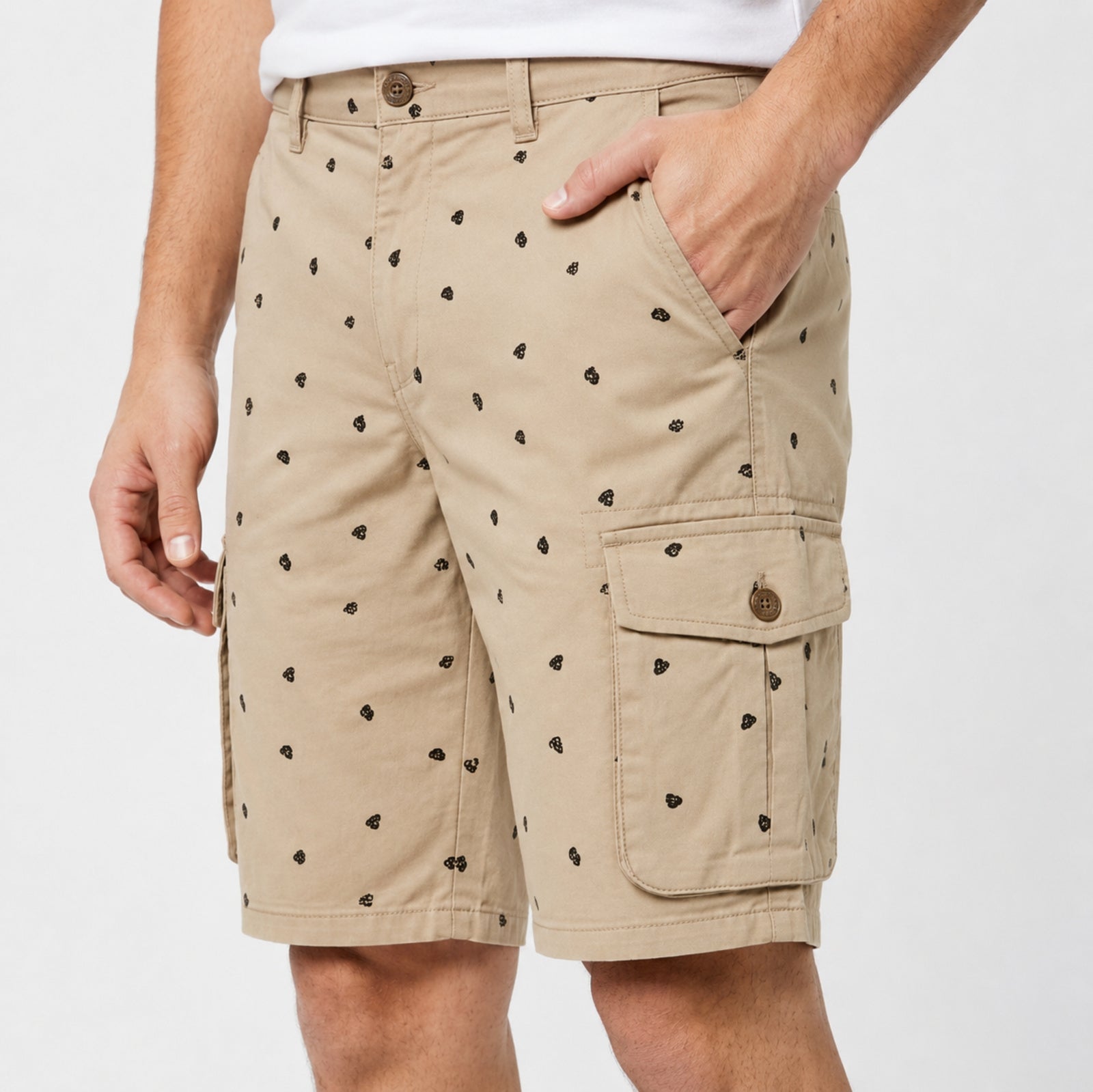 Men's Beige Printed Cargo Shorts-4