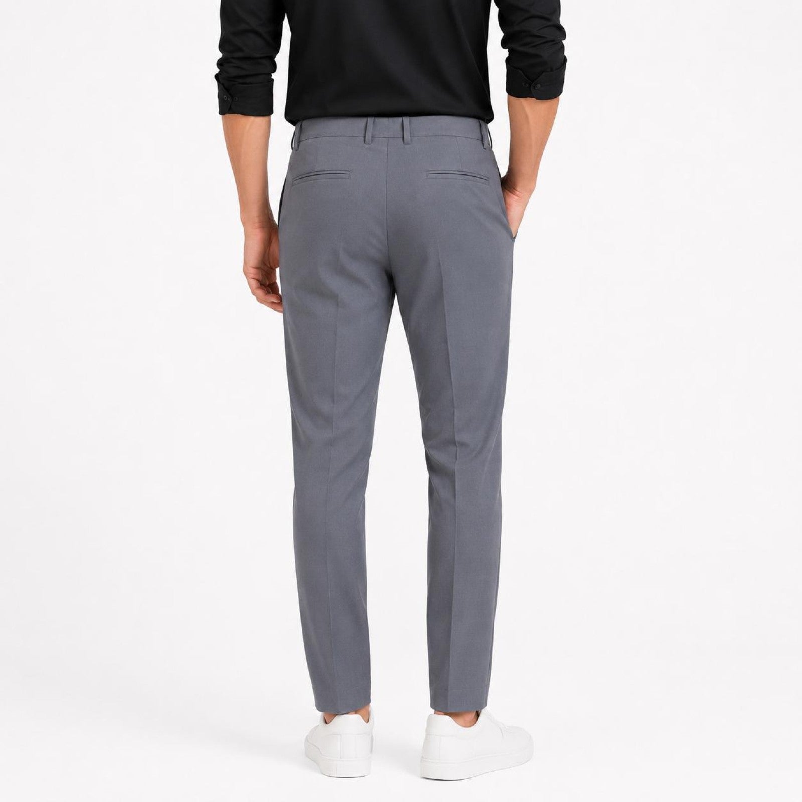 Men's Grey Slim Fit Flat-Front Formal Trousers | Tailored Office Wear Pants-4