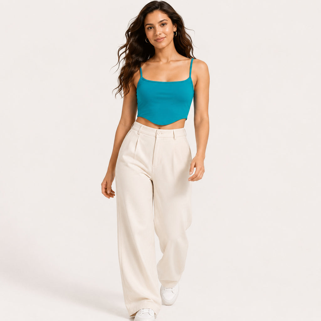 Women's Lagoon Luxe Teal Curved Hem Cami Crop Top-2