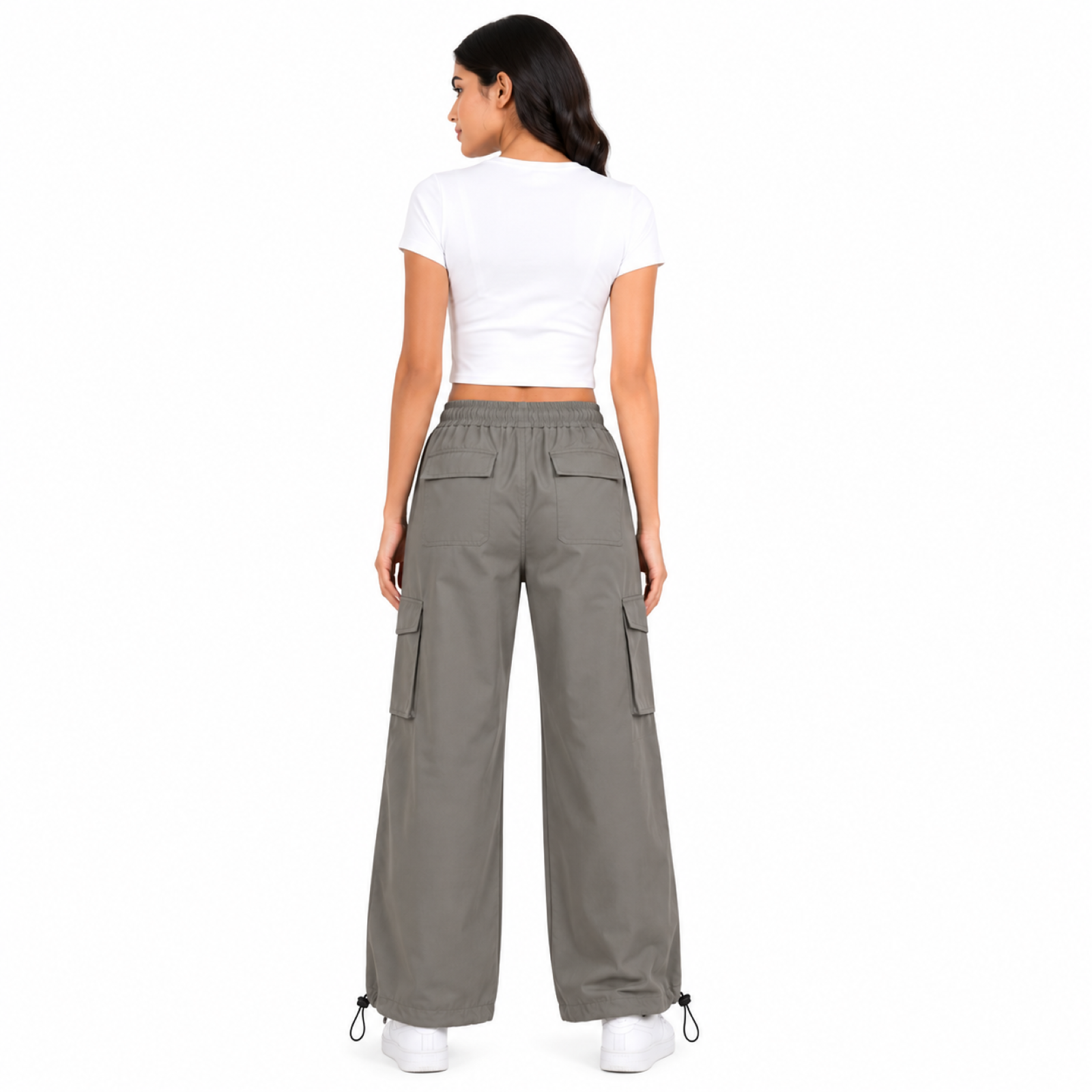 Women's Pink High-Waist Cargo Wide Leg Utility Pants-4