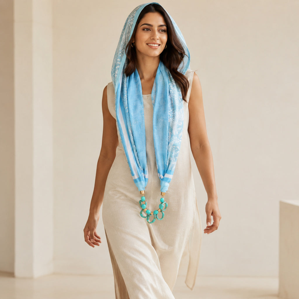 Women's Sky Blue Tie-Dye Fashion Scarf Necklace-2