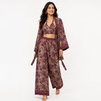 Women's Maroon Paisley 3-Piece Co-Ord Set with Kimono Shrug-1