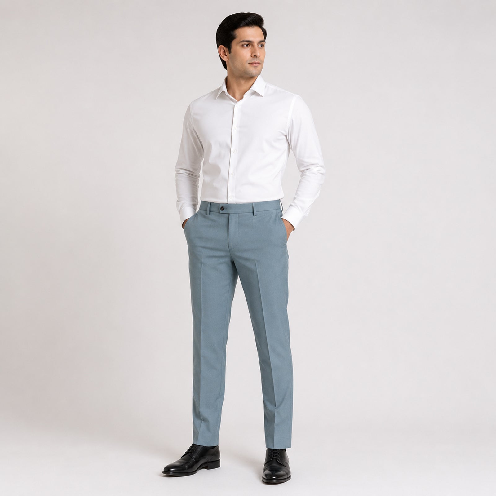 Men's Ice Grey Tailored Slim Fit Formal Trousers-3