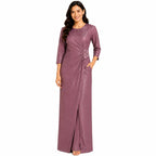 Women's Mauve Embellished Waist Detail Maxi Evening Dress-2