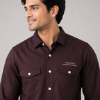 Men's Vintage Wine Utility Pocket Casual Shirt-2