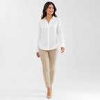 Women's White Collared Full Sleeve Button-Down Shirt | Classic Formal Casual Top-1