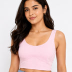Women's Light Pink Ribbed Sleeveless Crop Tank Top-3