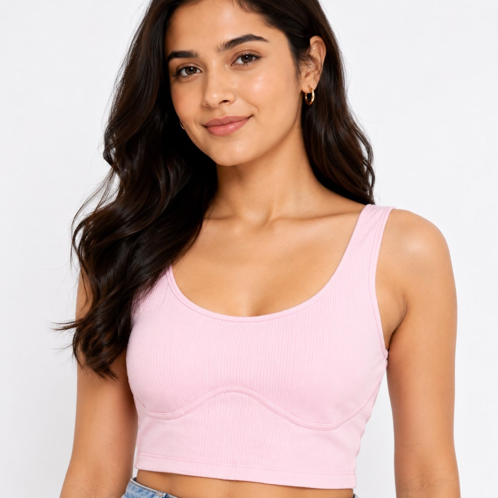 Women's Light Pink Ribbed Sleeveless Crop Tank Top-3