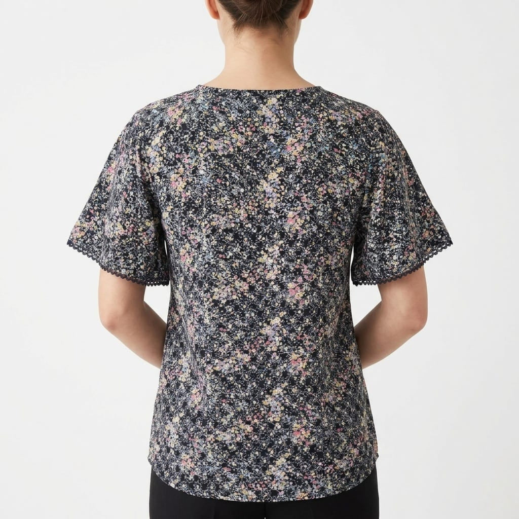 Women's Black Floral Print Tassel Detail Top-2
