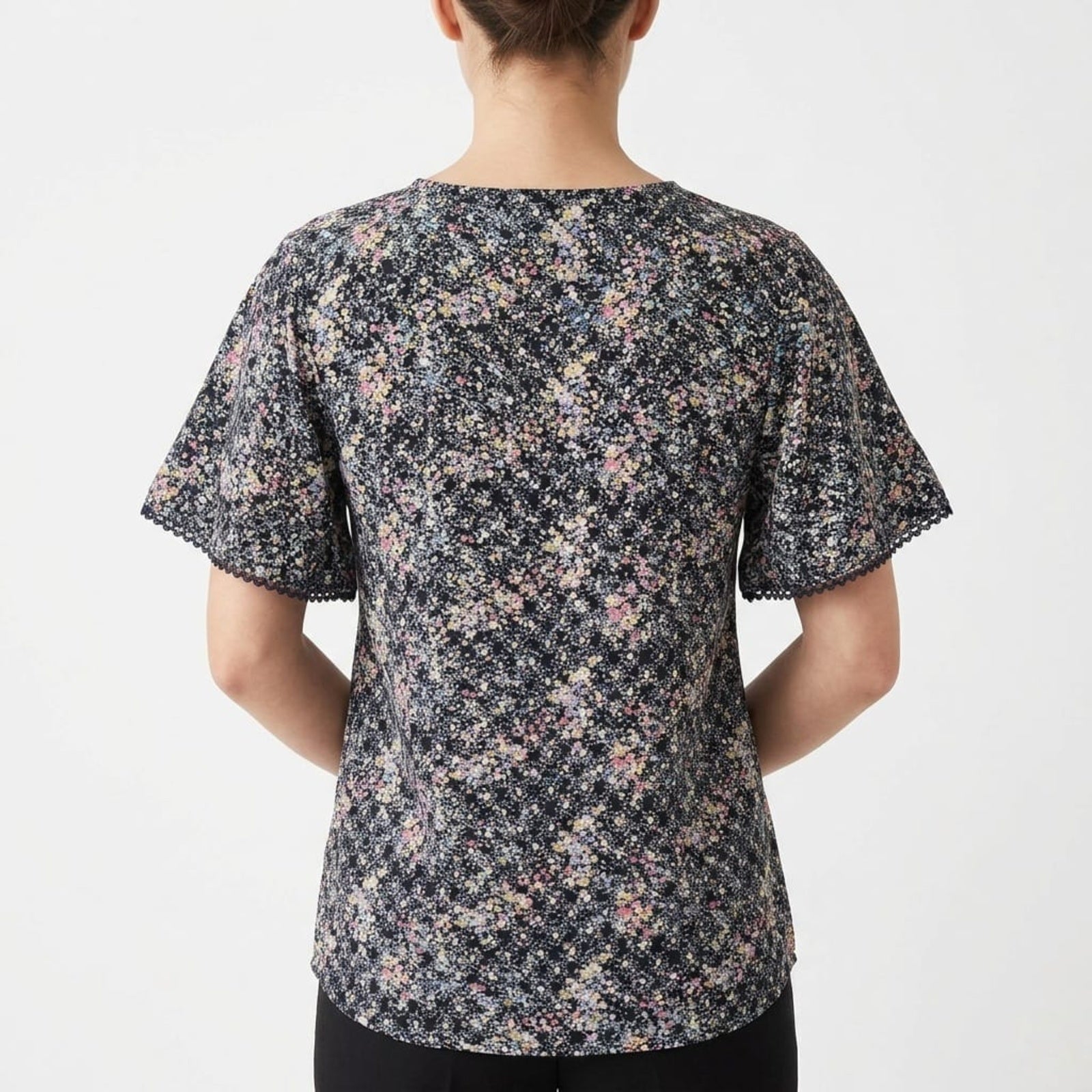 Women's Black Floral Print Tassel Detail Top-2