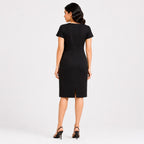 Women's Regal Emerald Green Textured Sheath Dress with Starburst Embellishments-3