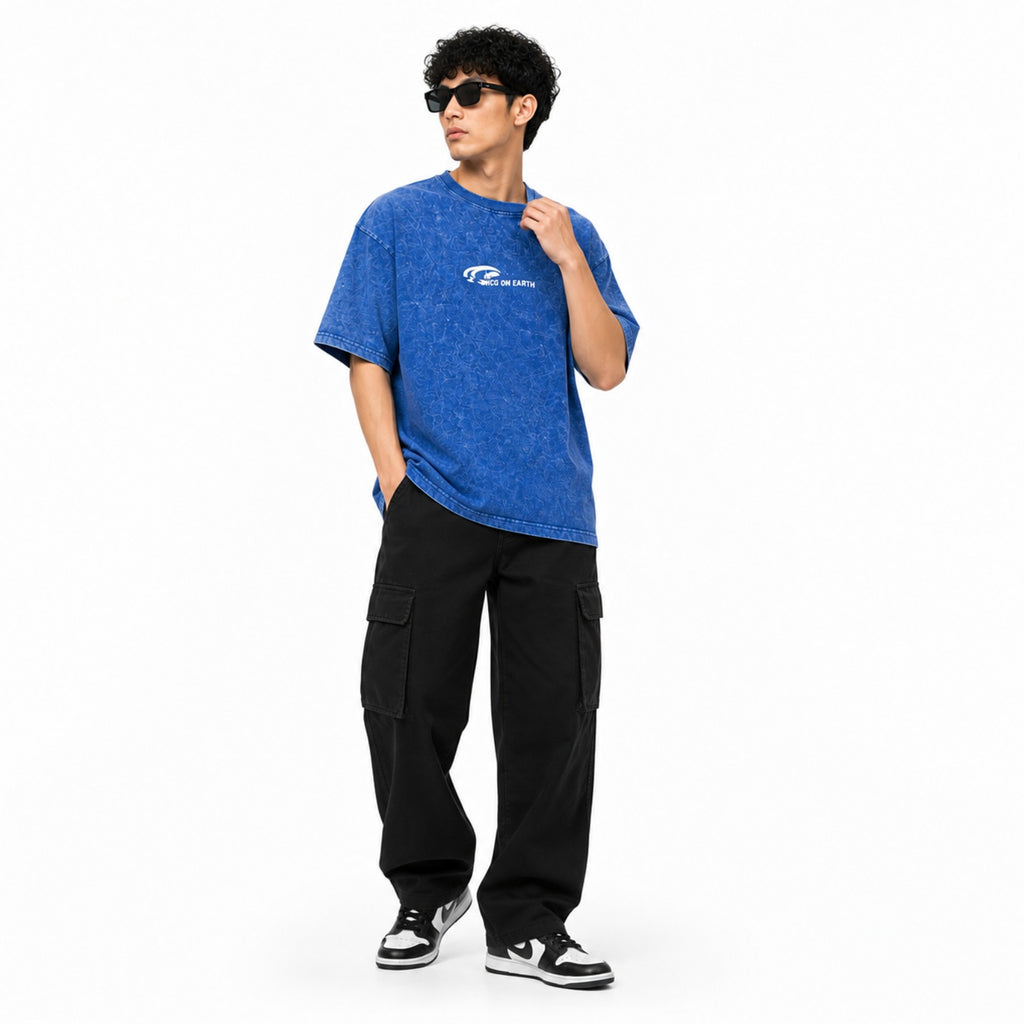 Men's Urban Blue Oversized Graphic Streetwear Top-3