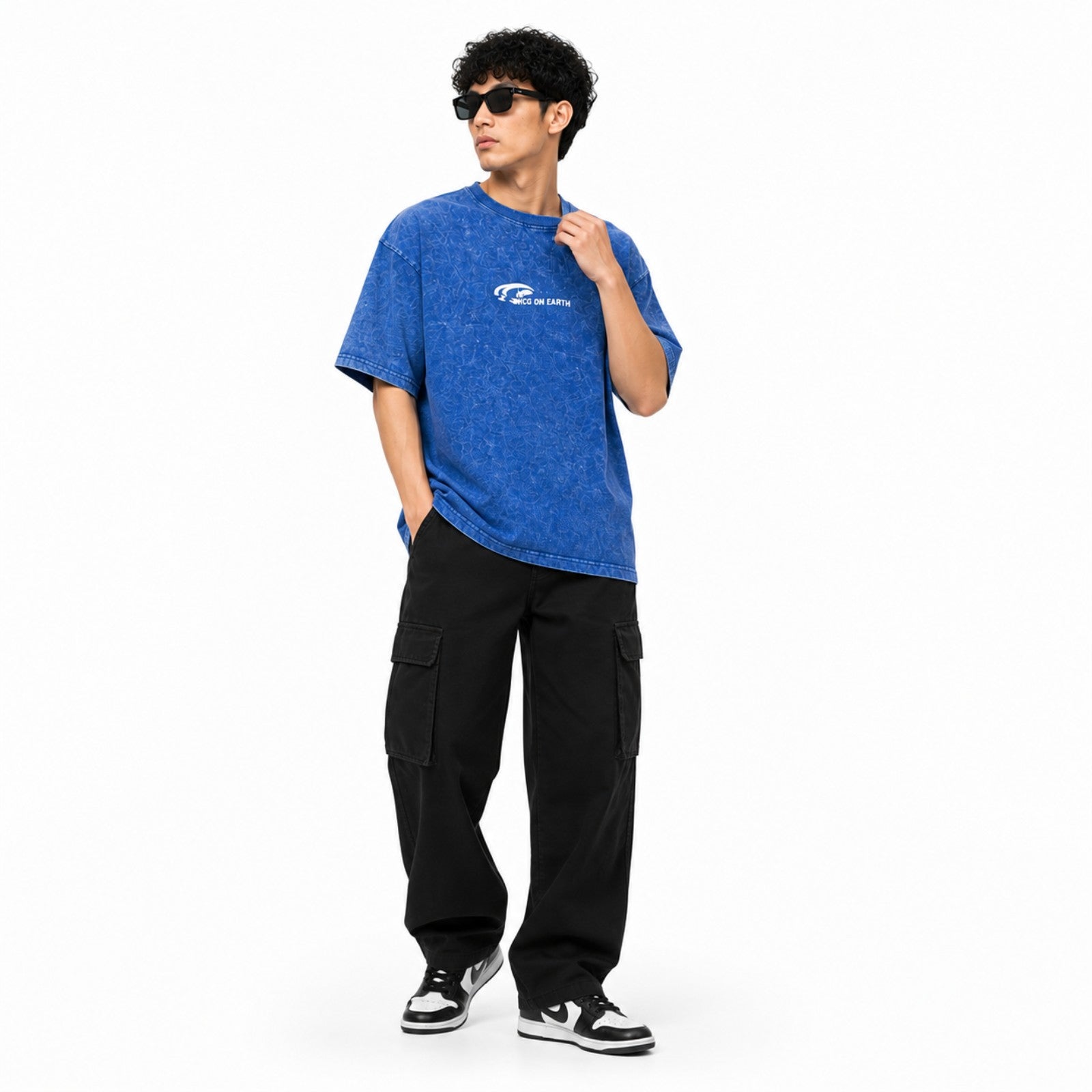 Men's Urban Blue Oversized Graphic Streetwear Top-3