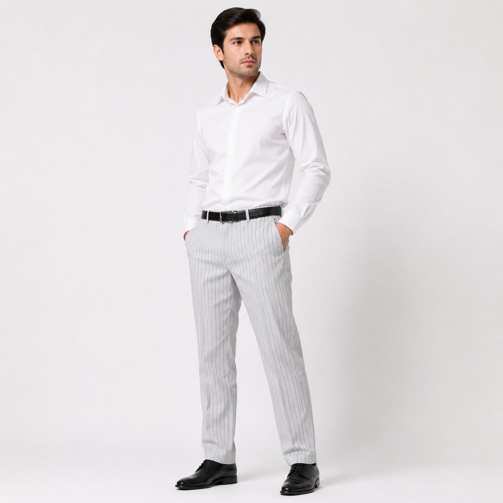 Men's White Pinstripe Relaxed Fit Lounge Trousers-3