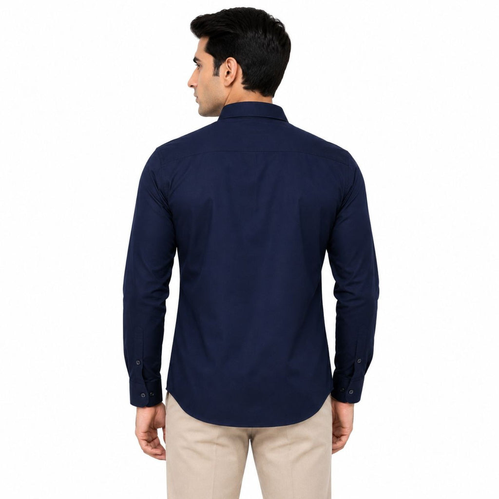 Men's Navy Blue Tonal Leaf Embroidered Shirt | Elegant Full Sleeve Dress Shirt-4