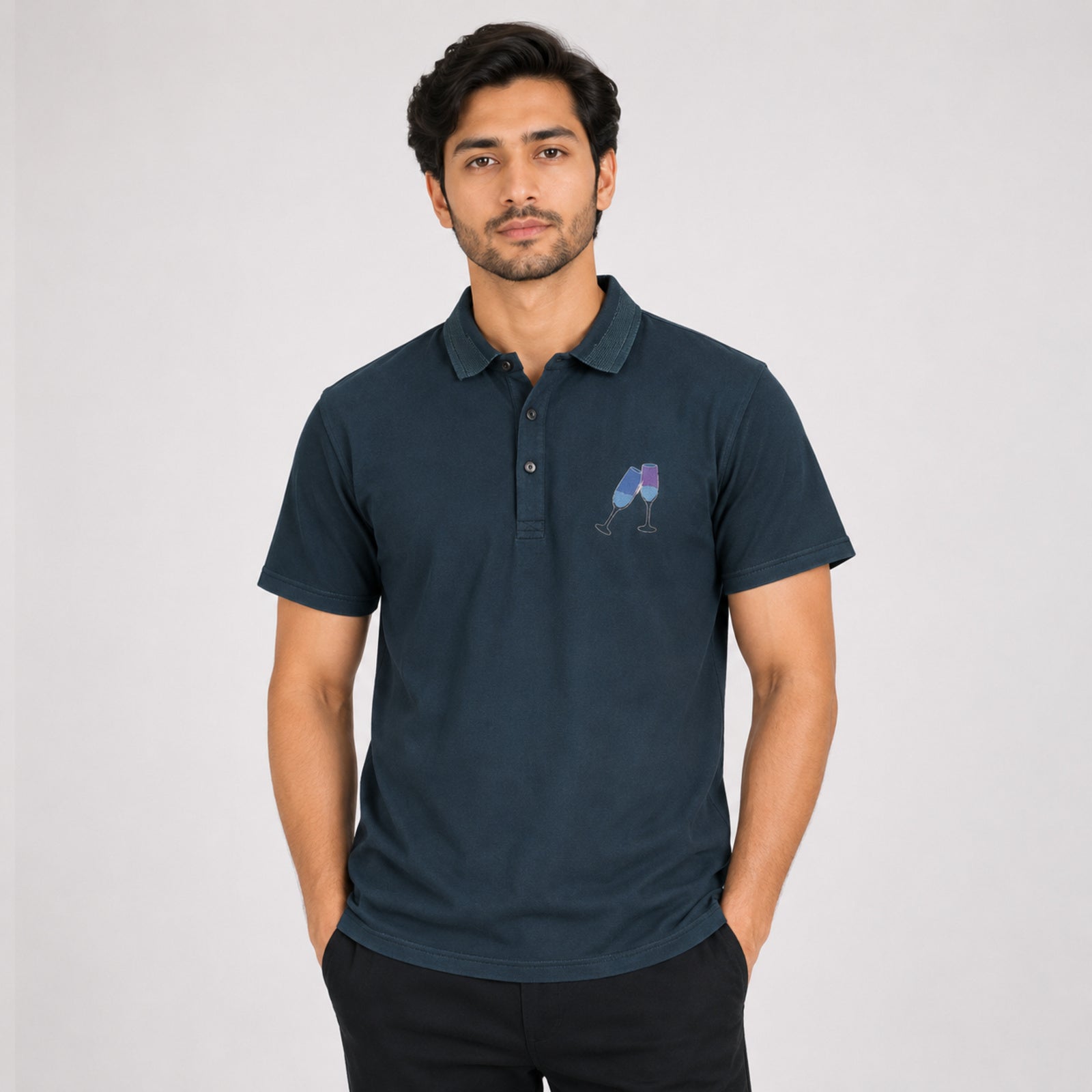 Men's Midnight Toast Embroidered Polo T-Shirt-1