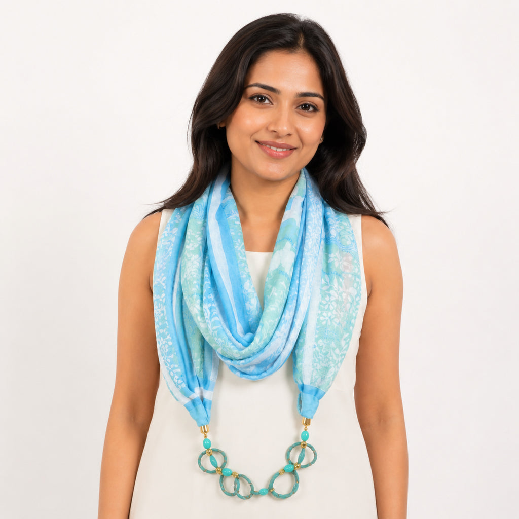 Women's Sky Blue Tie-Dye Fashion Scarf Necklace-1