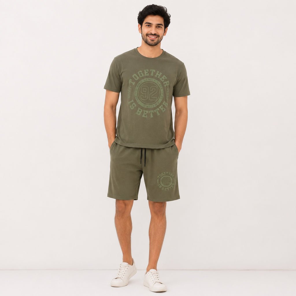 Men's Light Green Typography Varsity Print Performance T-Shirt and Shorts Co-ord Set-4