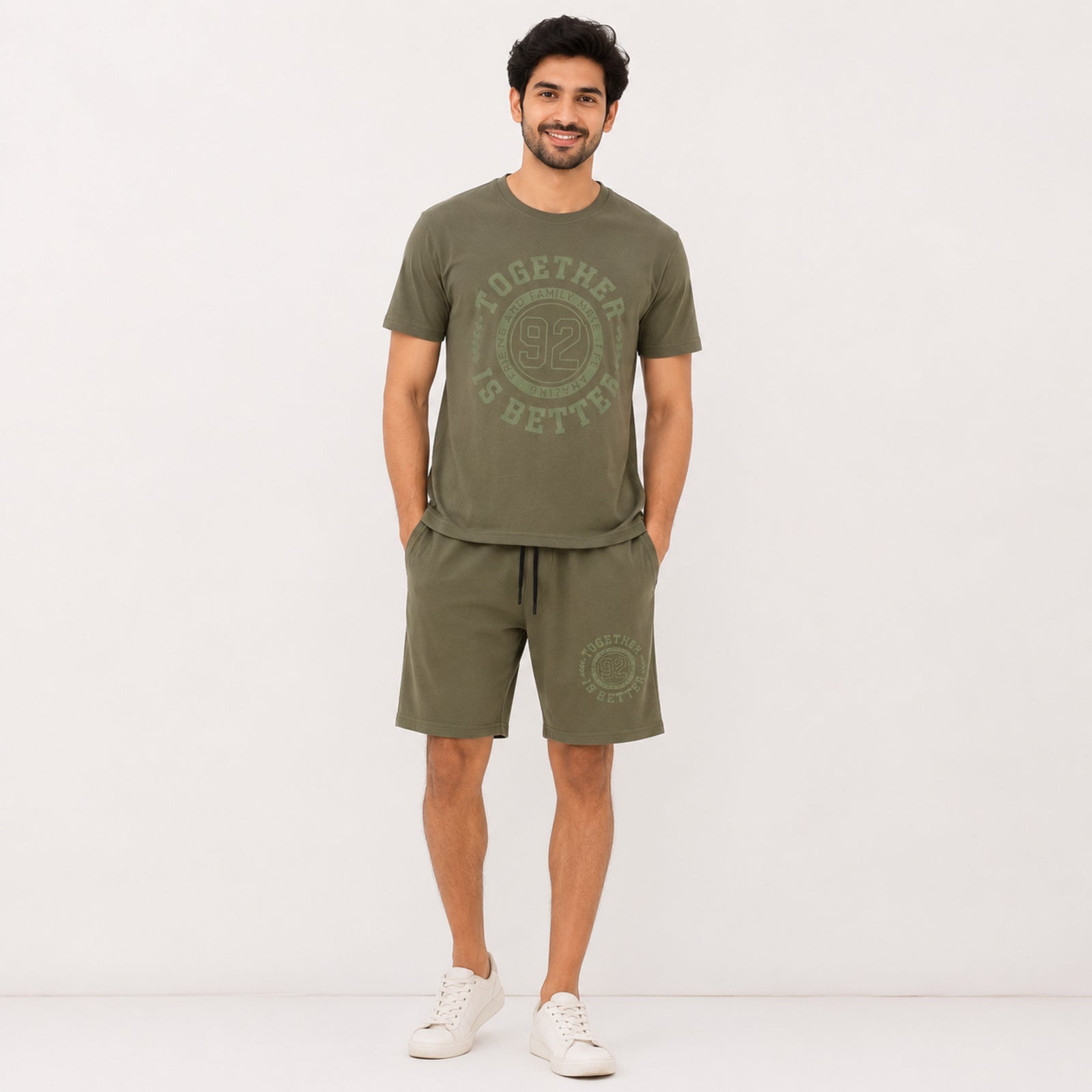 Men's Light Green Typography Varsity Print Performance T-Shirt and Shorts Co-ord Set-4