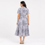 Women's Chic Botanical Print Collared Flare Shirt Dress-4
