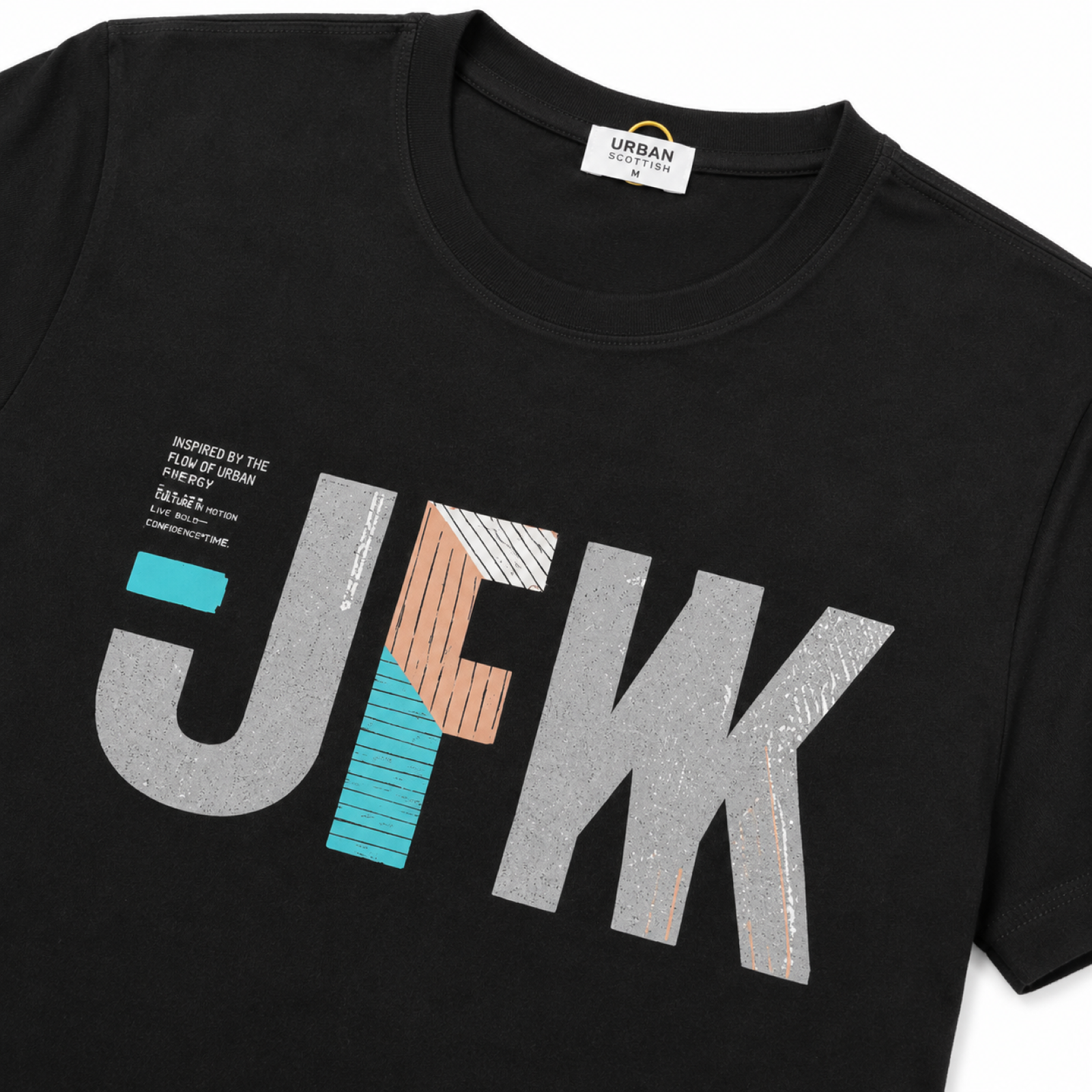 Men's Black JTK Typographic Graphic Crew Neck T-Shirt | Regular Fit Half Sleeve Casual Tee-2