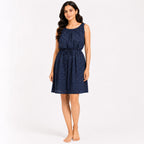 Women's Bohemian Chic Dark Navy Blue Floral A-Line One-Piece Dress-1