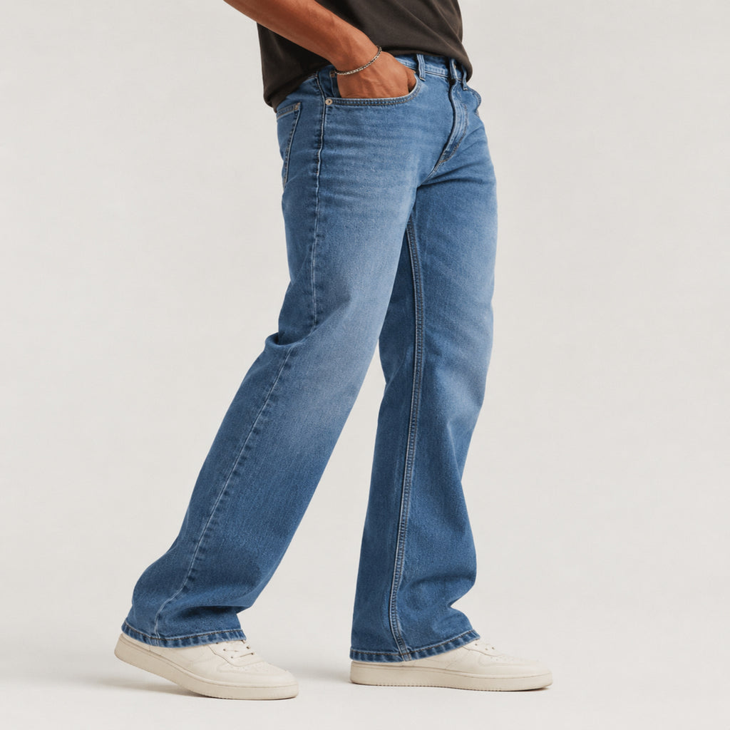 Men's Light Blue Slim Fit Washed Jeans-3