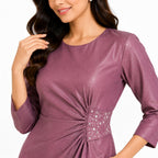 Women's Mauve Embellished Waist Detail Maxi Evening Dress-3