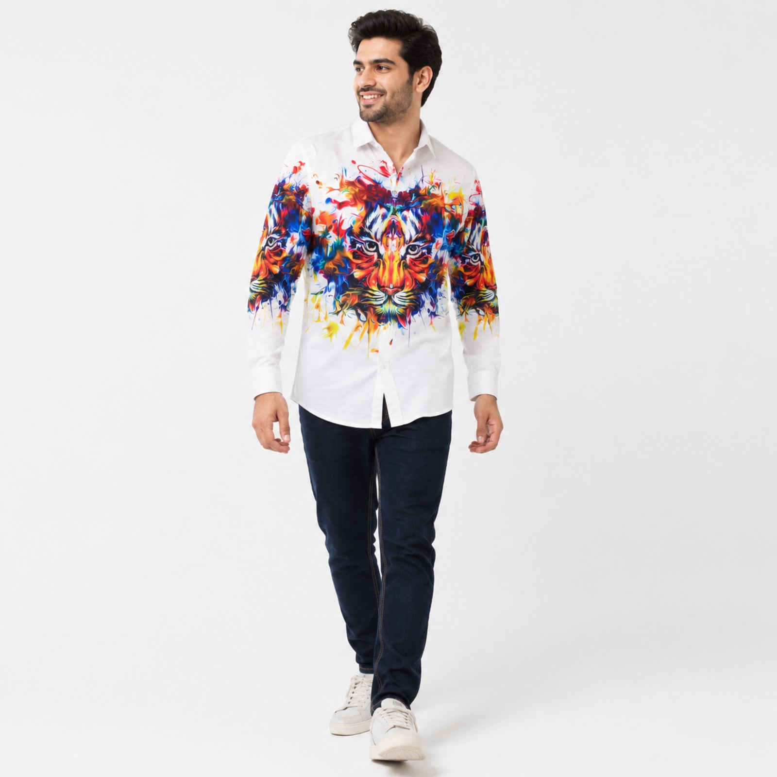 Men's White Tiger Graphic Printed Shirt-4