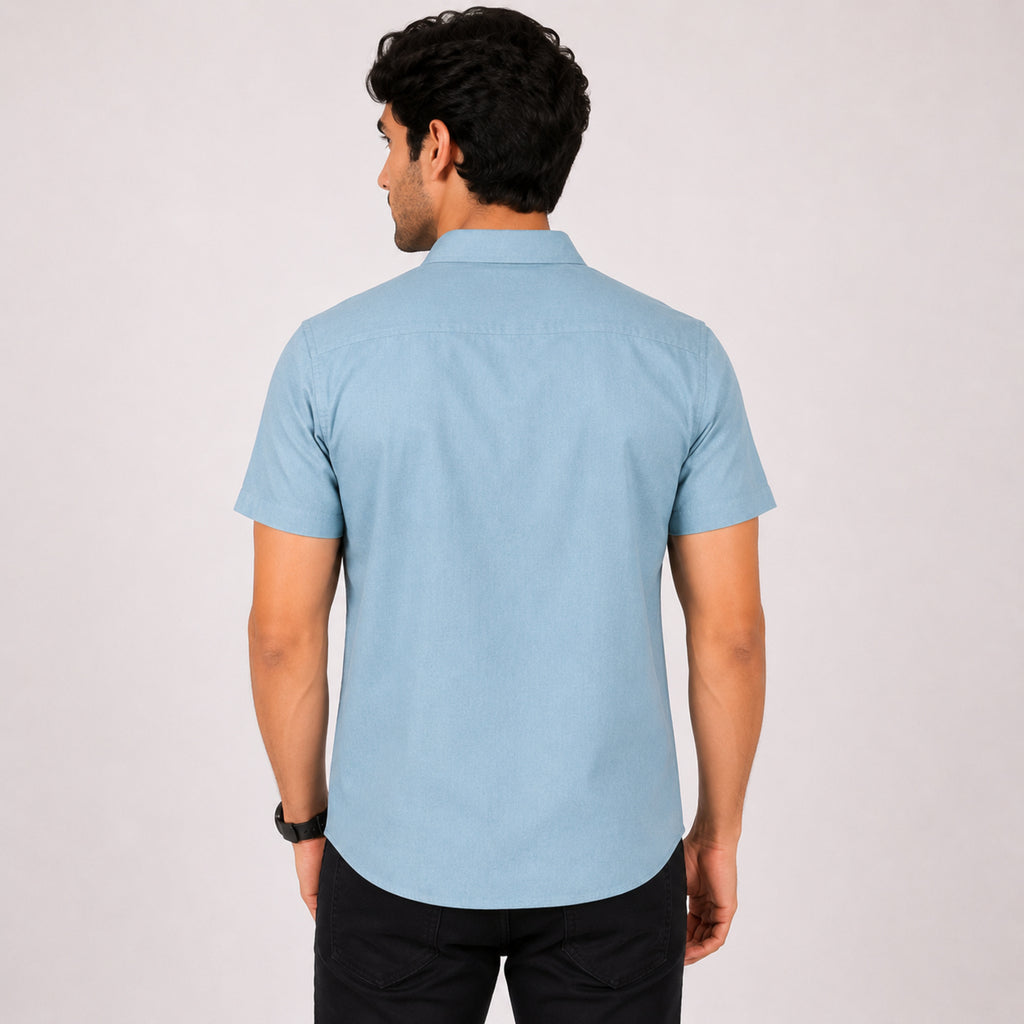 Men's Sky Blue Casual Half Sleeve Shirt-3