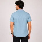 Men's Sky Blue Casual Half Sleeve Shirt-3
