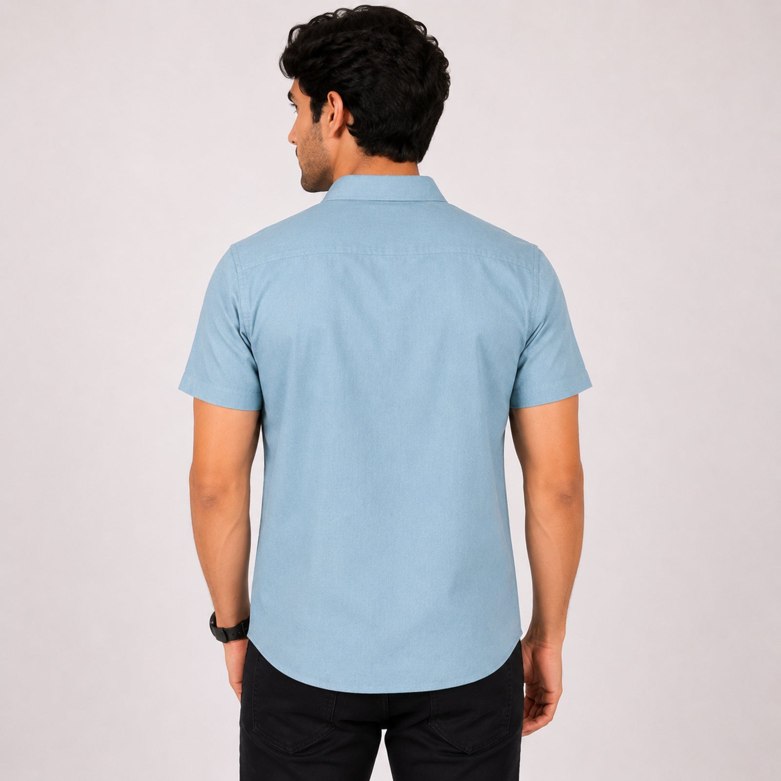 Men's Sky Blue Casual Half Sleeve Shirt-3