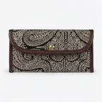 Women's Black Paisley Print Long Wallet | Elegant Ladies Clutch Wallet with Snap Button Closure-1