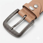 Women’s Elegant Smooth Tan Leather Belt with Textured Antique Gunmetal Buckle-3