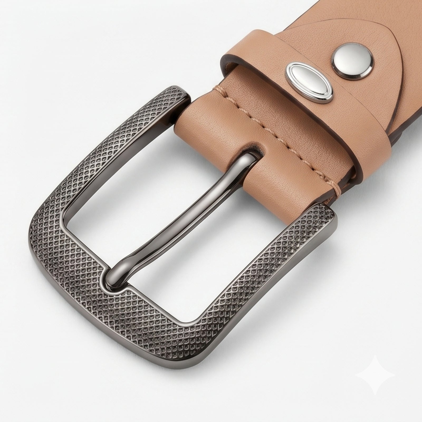 Women’s Elegant Smooth Tan Leather Belt with Textured Antique Gunmetal Buckle-3