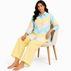 Women's Yellow Tie-Dye Collared Shirt and Wide-Leg Pyjama Co-Ord Set | Relaxed Lounge Set-2