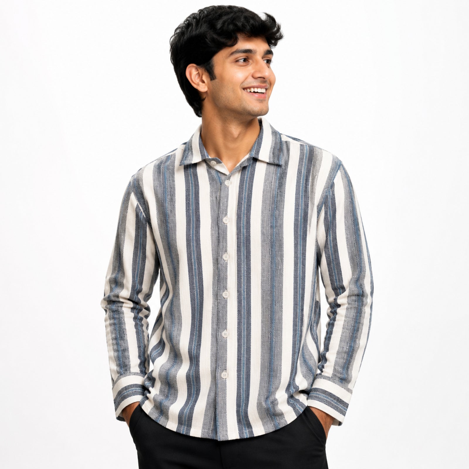 Men's Classic Grey Striped Casual Shirt-4