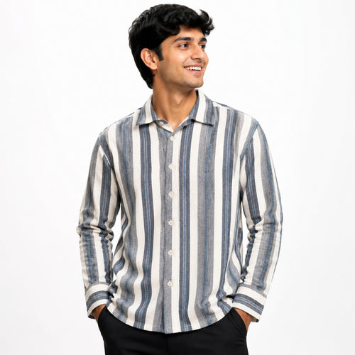 Men's Classic Grey Striped Casual Shirt-4