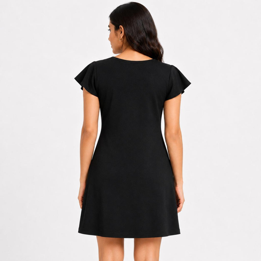 Women's Peach & Black Color Block Cap Sleeve Sheath Mini Dress-1