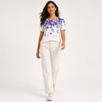 Women's White Floral Print Round Neck T-Shirt-2