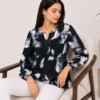 Women's Black Abstract Print Long Sleeve Top-3