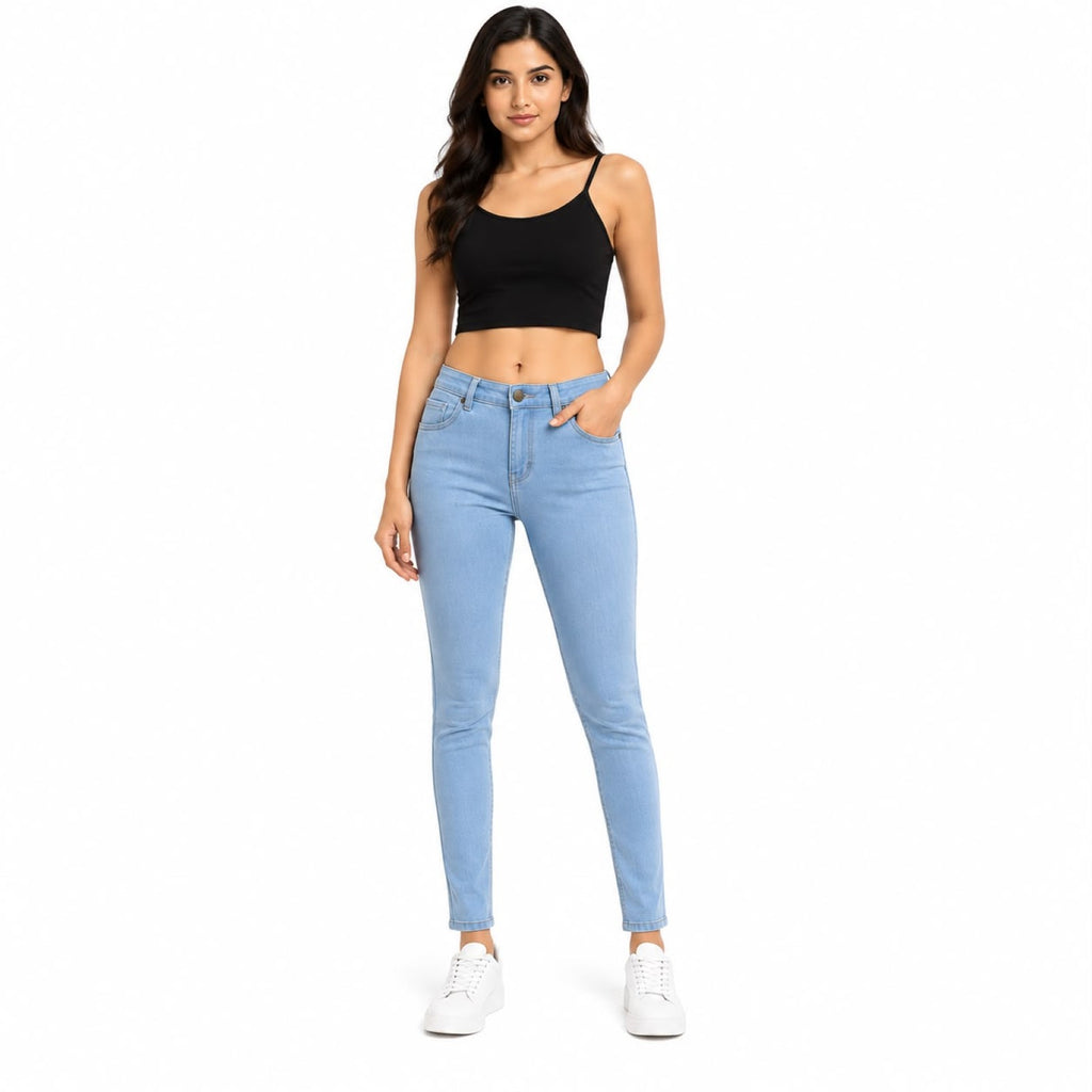 Women's Light Blue High-Rise Skinny Fit Stretch Denim Jeans-1