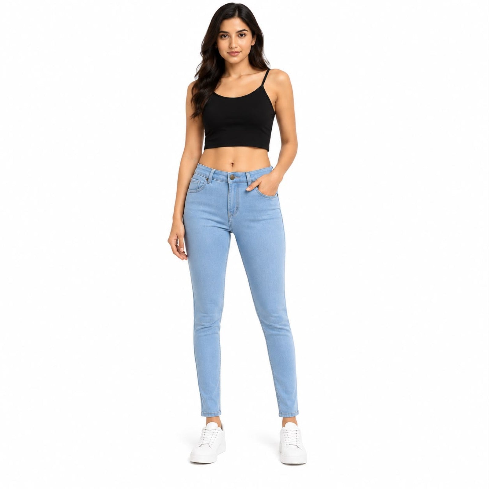 Women's Light Blue High-Rise Skinny Fit Stretch Denim Jeans-1