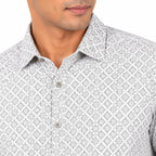 Men's White Geometric Print Half Sleeve Smart Casual Shirt-2