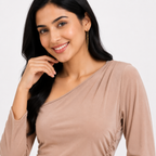 Women's Peach One Shoulder Ruched Bodycon Maxi Dress-4