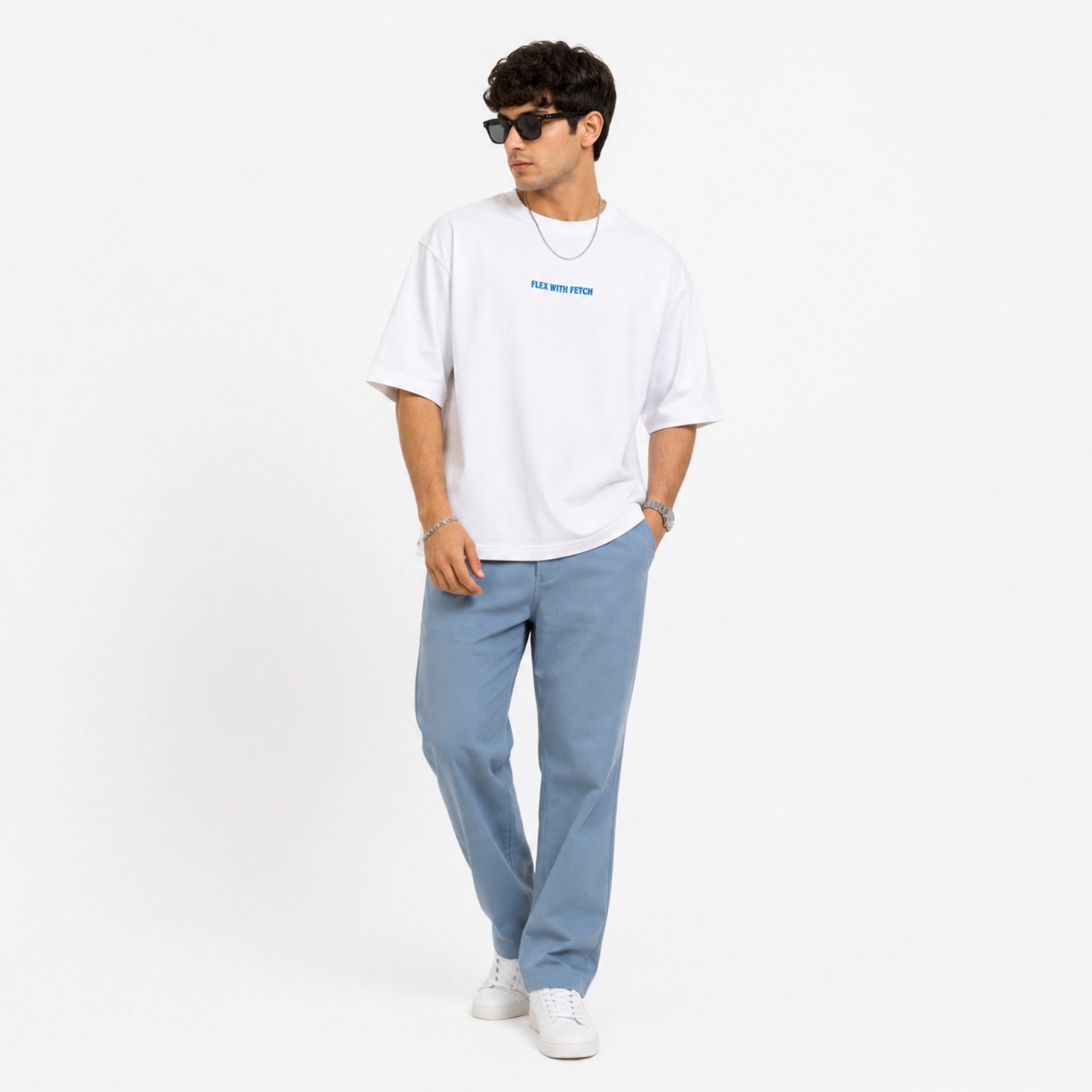 Men's White Oversized Minimal Typography T-Shirt-3